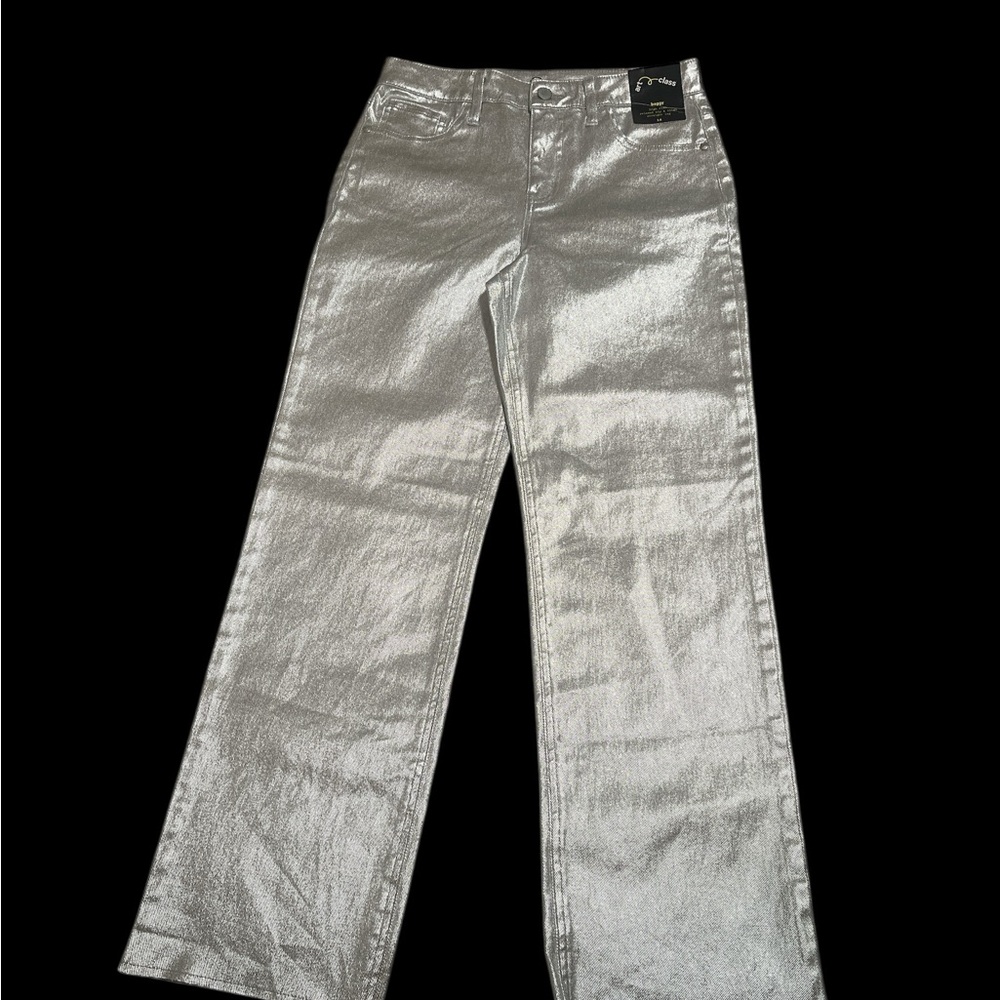 Silver Metallic Wide-Leg Pants